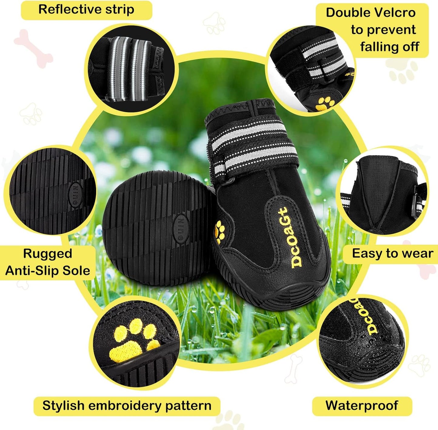 DcOaGt Dog Shoes for Large Dogs, Waterproof Anti-Slip Dog Boots & Paw Protectors for Summer Hot Pavement Winter Snow, Breathable and Reflective Dog Booties for Hiking/Walking/Outdoor/Floor