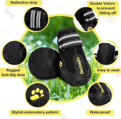 DcOaGt Dog Shoes for Large Dogs, Waterproof Anti-Slip Dog Boots & Paw Protectors for Summer Hot Pavement Winter Snow, Breathable and Reflective Dog Booties for Hiking/Walking/Outdoor/Floor
