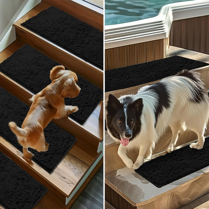 Muddy Mat® Pack of 4 - Soft Chenille Stair Treads Non-Slip Reusable, Super Absorbent Stair Treads for Wooden Steps, Tile & Marble Floor, Easy to Install & Machine Washable - Grey 30'' x 7''