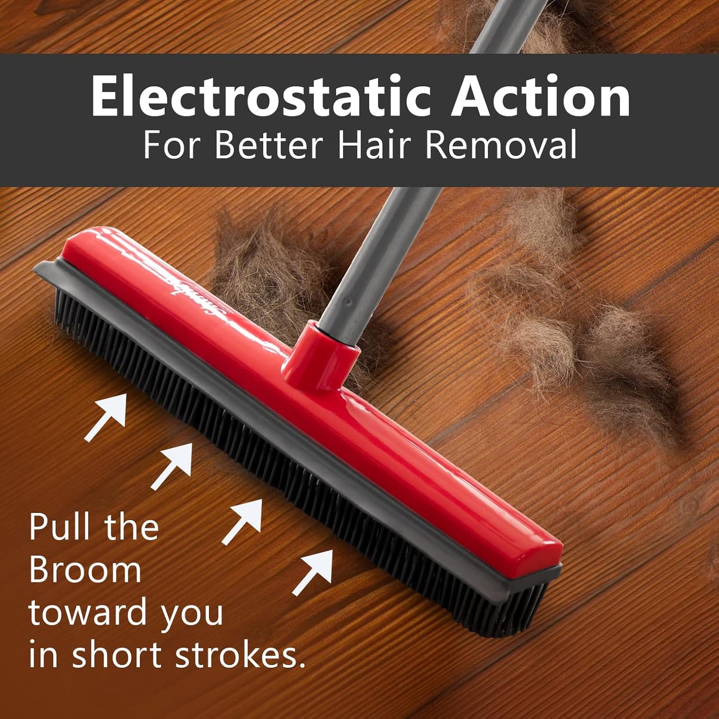 Stanley Home Products Rubber Broom with Adjustable Handle – for Carpets Floors Stairs Upholstery – Electrostatic Action Removes Pet Hair Lint Fuzz Dirt – Built-in Squeegee Tackles Wet Messes