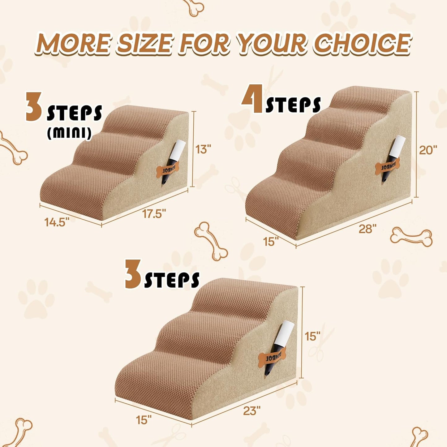 Romrol Dog Stairs Ramp for High Beds Couches, High Density Foam Pet Steps with Durable Non-Slip Waterproof Fabric Cover, Dog Stairs for Small Dogs or Cats or Pets, 5-Step, 22 Inch, Grey