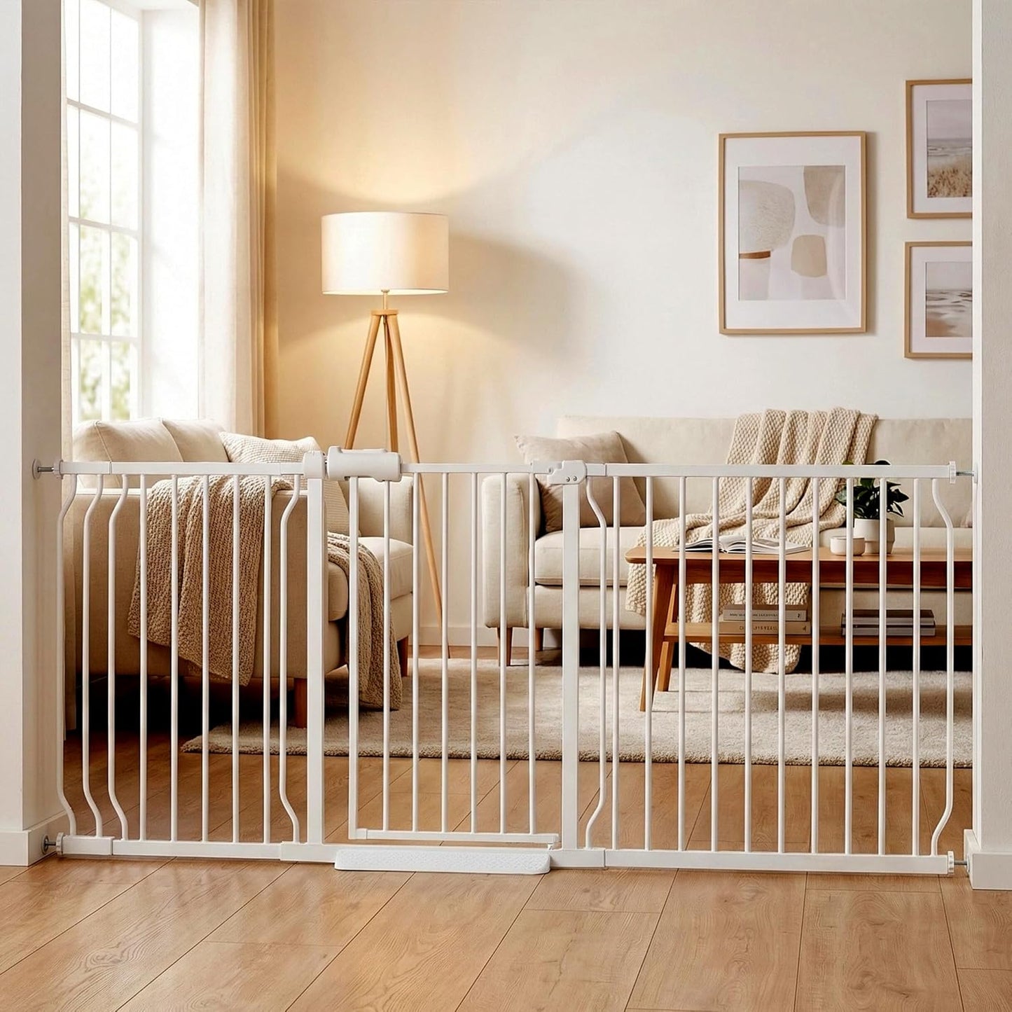 Extra Wide Baby Gate 85.8-90.5" Dog Gate Indoor Pressure Mounted No Drill Safety Gate for Large Entries, Kitchen,Stairs & Doorways, Black Metal Indoor Pet Gate for Kids & Dogs
