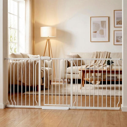 Extra Wide Baby Gate 85.8-90.5" Dog Gate Indoor Pressure Mounted No Drill Safety Gate for Large Entries, Kitchen,Stairs & Doorways, Black Metal Indoor Pet Gate for Kids & Dogs