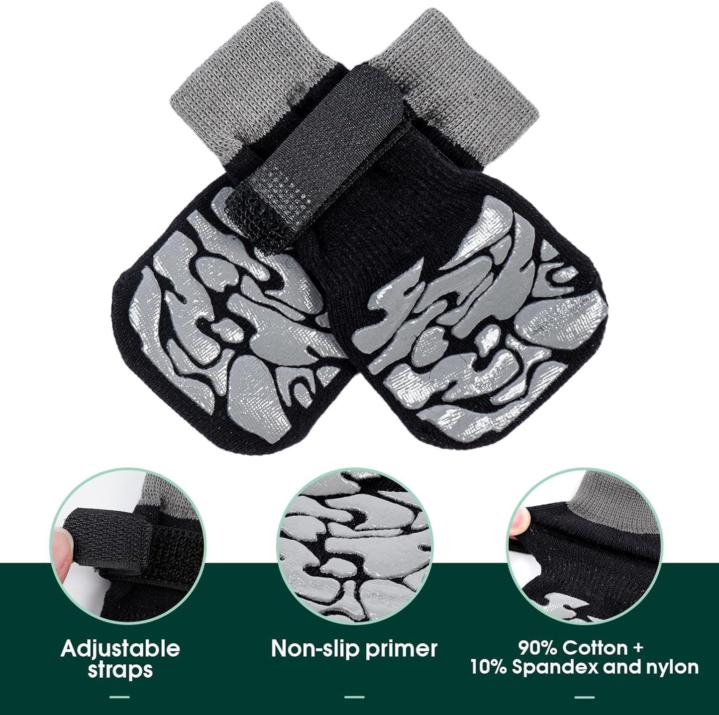 Kuoser Non-Slip Dog Socks, 2 Pairs Socks to Prevent Licking Paws, Paw Protectors for Hot Pavement, Hardwood Floors, Traction Control for Small, Medium, Large Dogs