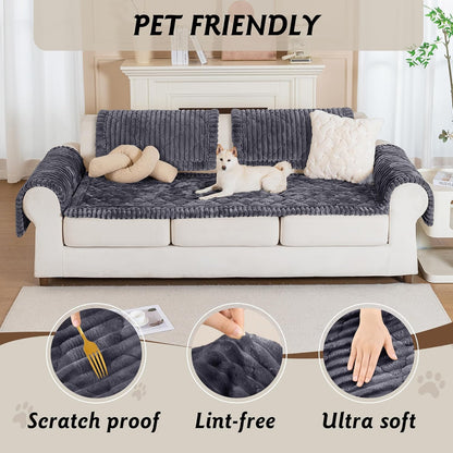 PuTian 100% Waterproof Fuzzy Couch Cover for Dogs Washable Non-Slip Furniture Cover Pet Friendly Dog Mat for Couches and Sofas White 27.6''x59'' 70cmx150cm