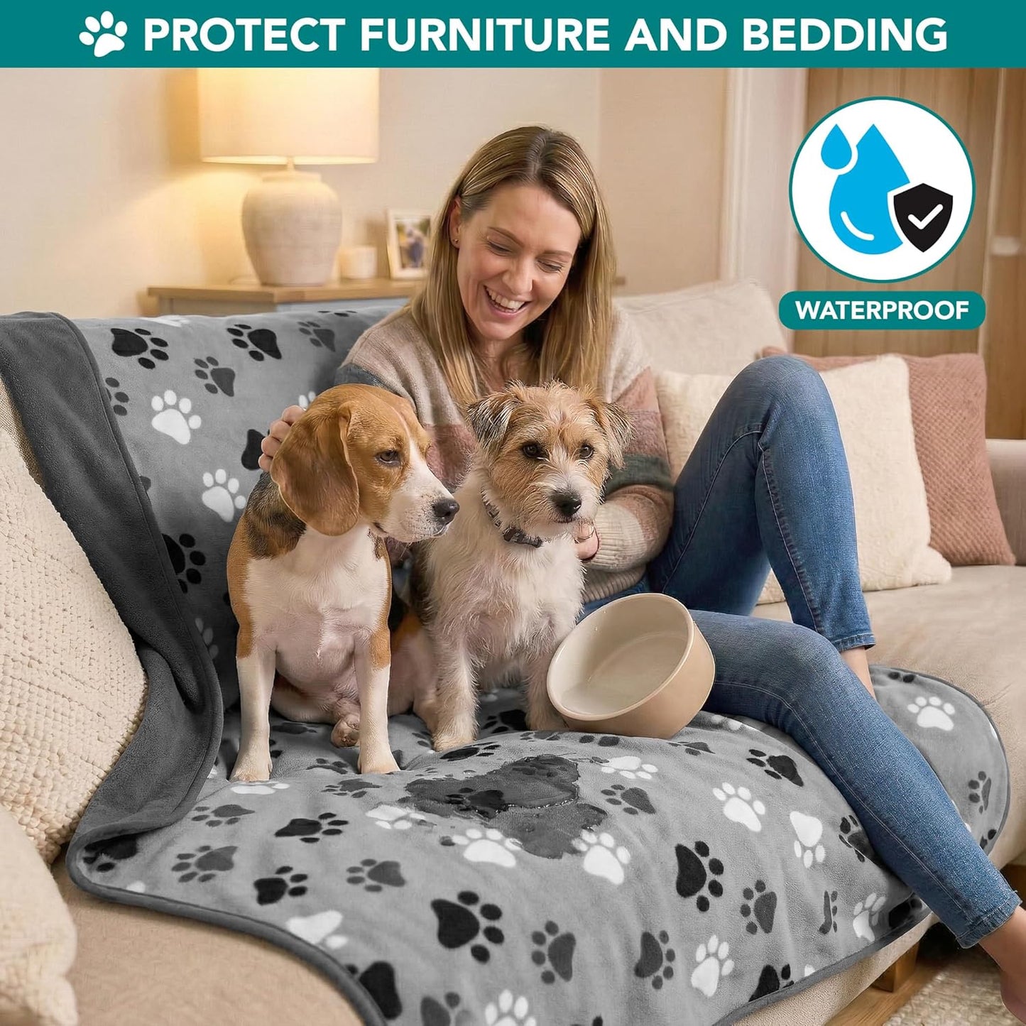 PetAmi Waterproof Dog Blanket for Medium Large Pets Dogs Cats, Pet Couch Cover Protector for Furniture, Reversible Washable Soft Fleece Cat Blanket for Bed Couch Sofa, 40x60 (Taupe/Beige)