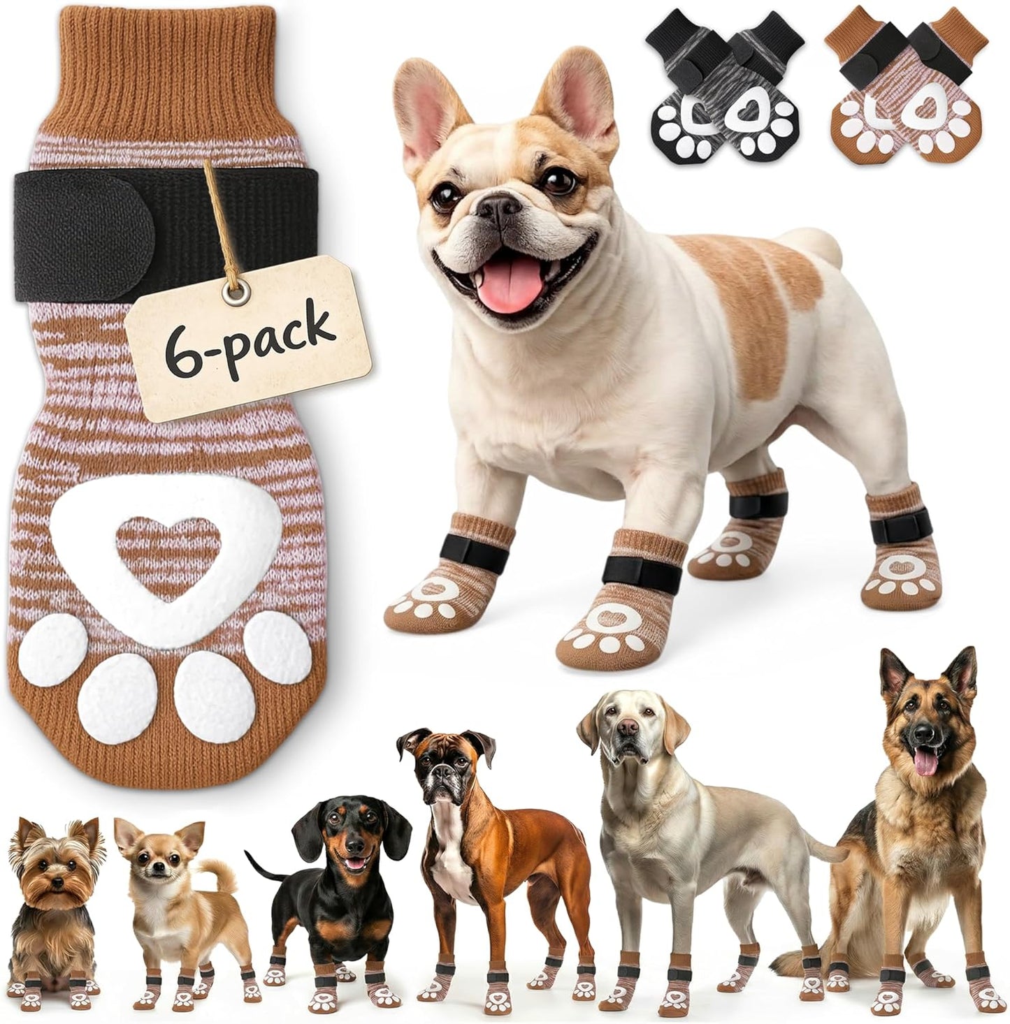 Anti Slip Dog Socks - 6 Pack | Dog Socks to Prevent Paw Licking, Add Traction, Keep Warm & Protect from Hot Pavement | Paw Protection for Senior Dogs for Hardwood Floors | Dog Booties - XL