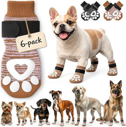 Anti Slip Dog Socks - 6 Pack | Dog Socks to Prevent Paw Licking, Add Traction, Keep Warm & Protect from Hot Pavement | Paw Protection for Senior Dogs for Hardwood Floors | Dog Booties - XL