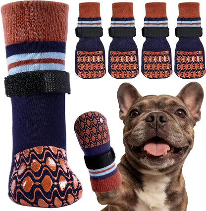 Kuoser Non Slip Dog Socks for Hardwood Floors, Dog Grippy Socks with Double-Sided Traction, Anti Slip Dogs Booties Paw Protectors to Prevent Licking Paws for Small Medium Large Senior Dogs, 4 Pack-M