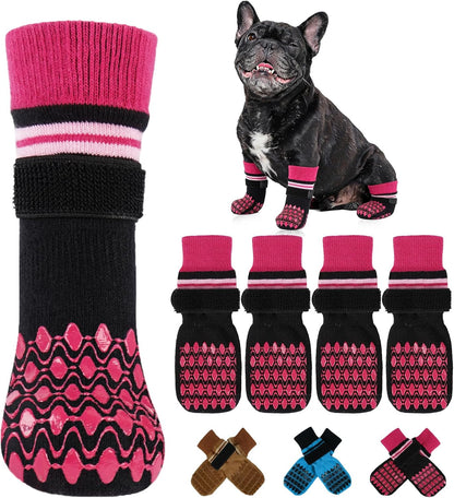 Kuoser Non Slip Dog Socks for Hardwood Floors, 4Pack Anti-Slip Dog Grippy Socks to Prevent Licking Paws, Dogs Booties Paw Protectors with Double-Sided Traction for Small Medium Large Senior Dogs, XS