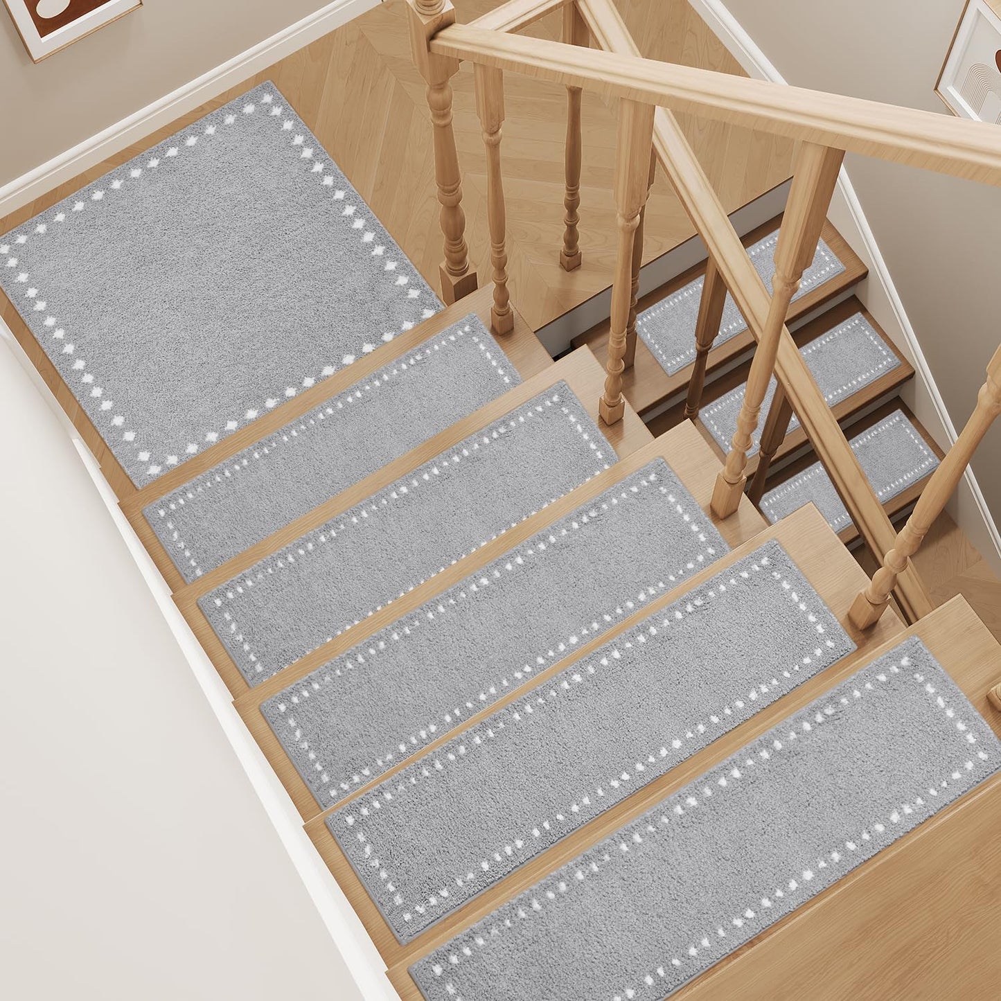 tchdio Stair Treads Landing Mat Non Slip, Soft Stair Treads for Wooden Steps Indoor, Stair Carpet Treads Reusable Adhesive for Kids Elders and Pets, Washable Stair Rugs Stair Runner 31"x31" Beige
