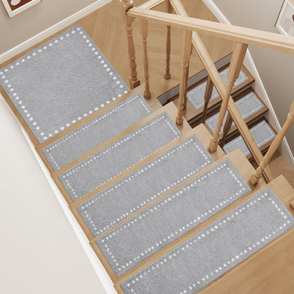 tchdio Stair Treads Landing Mat Non Slip, Soft Stair Treads for Wooden Steps Indoor, Stair Carpet Treads Reusable Adhesive for Kids Elders and Pets, Washable Stair Rugs Stair Runner 31"x31" Beige