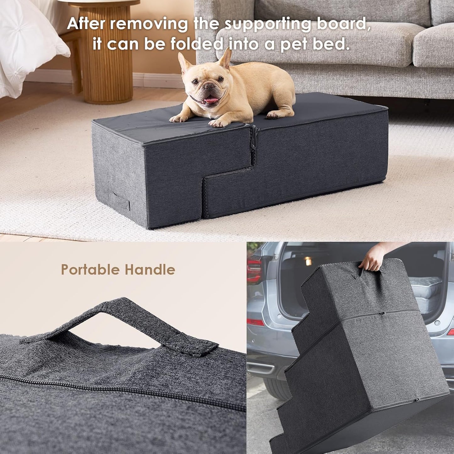 EHEYCIGA Dog Stairs for High Bed 22.5" H, 5-Step Dog Steps for Bed, Pet Steps for Small Dogs and Cats, Non-Slip Balanced Pet Ramp Indoor, Grey