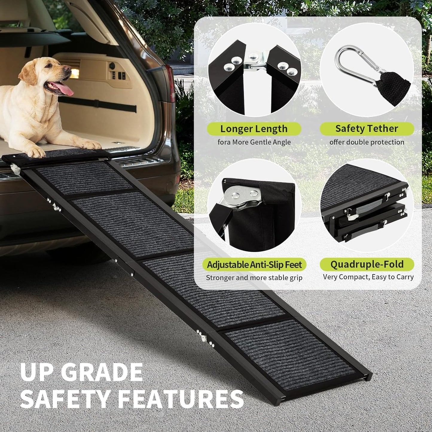 Dog Ramp for Car, 63" Long & 20" Wide Folding Dog Ramps for Car, Portable Pet Car Ramp with Non-Slip Surface, Outdoor Dog Car Ram-p Up to 250 LBS, Extra Wide Steps for SUV Car & Truck