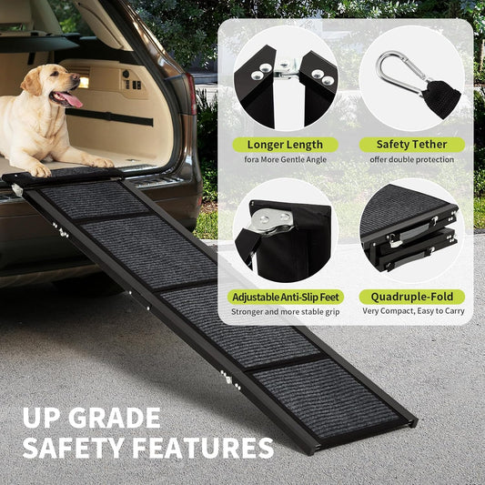 Dog Ramp for Car, 63" Long & 20" Wide Folding Dog Ramps for Car, Portable Pet Car Ramp with Non-Slip Surface, Outdoor Dog Car Ram-p Up to 250 LBS, Extra Wide Steps for SUV Car & Truck