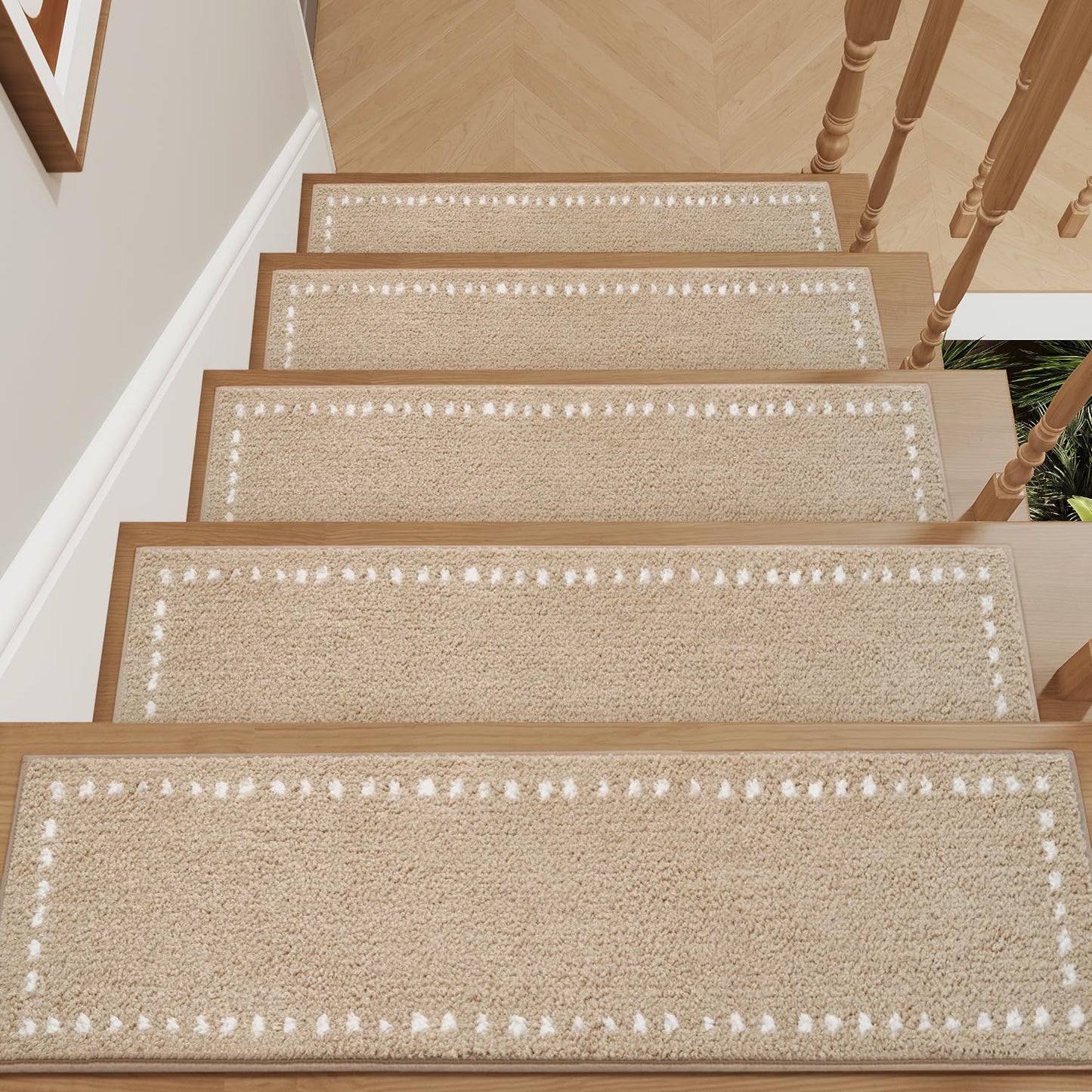 tchdio Stair Treads Landing Mat Non Slip, Soft Stair Treads for Wooden Steps Indoor, Stair Carpet Treads Reusable Adhesive for Kids Elders and Pets, Washable Stair Rugs Stair Runner 31"x31" Beige