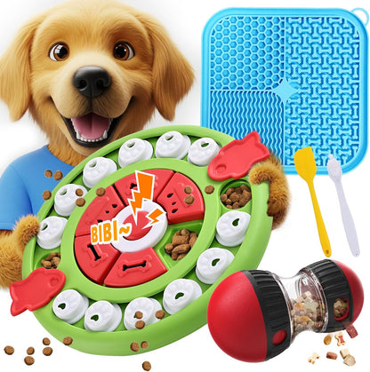 4 in1 Dog Puzzle Toy Set - Slow Feeder & Lick Mat for Puppy IQ Training & Mental Stimulate Treat Dispensing Ball | Pet Enrichment Interactive Toy (4 in 1 Blue+Green)