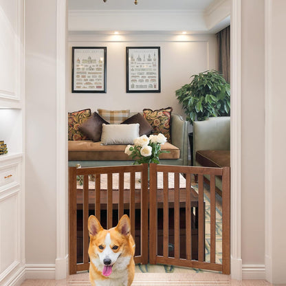 LZRS 2-Panel Wooden Free Standing Foldable Dog Gate Indoor – Solid Hardwood 24" High, Step-Over Safety Pet Gate for Doorways, Stairs & Small Spaces - Indoor Use, White