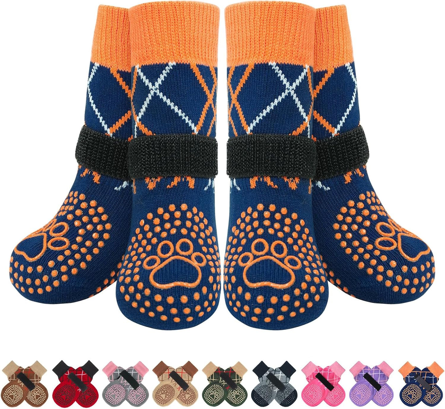 BEAUTYZOO 6PCS Dog Socks to Prevent Licking Paws, Anti Slip Dog Shoes for Hot Pavement Hardwood Floors, Traction Control Toe Grips Boots & Paw Protectors for Small Medium Large Senior Dogs, Grey S