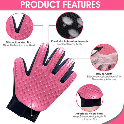 Upgrade Pet Grooming Gloves, Grooming Gloves for Dogs, Cats, Rabbits & Horses with Long and Short Hair, Efficient Pets Hair Remover Mittens - 1 Pair (Blue)