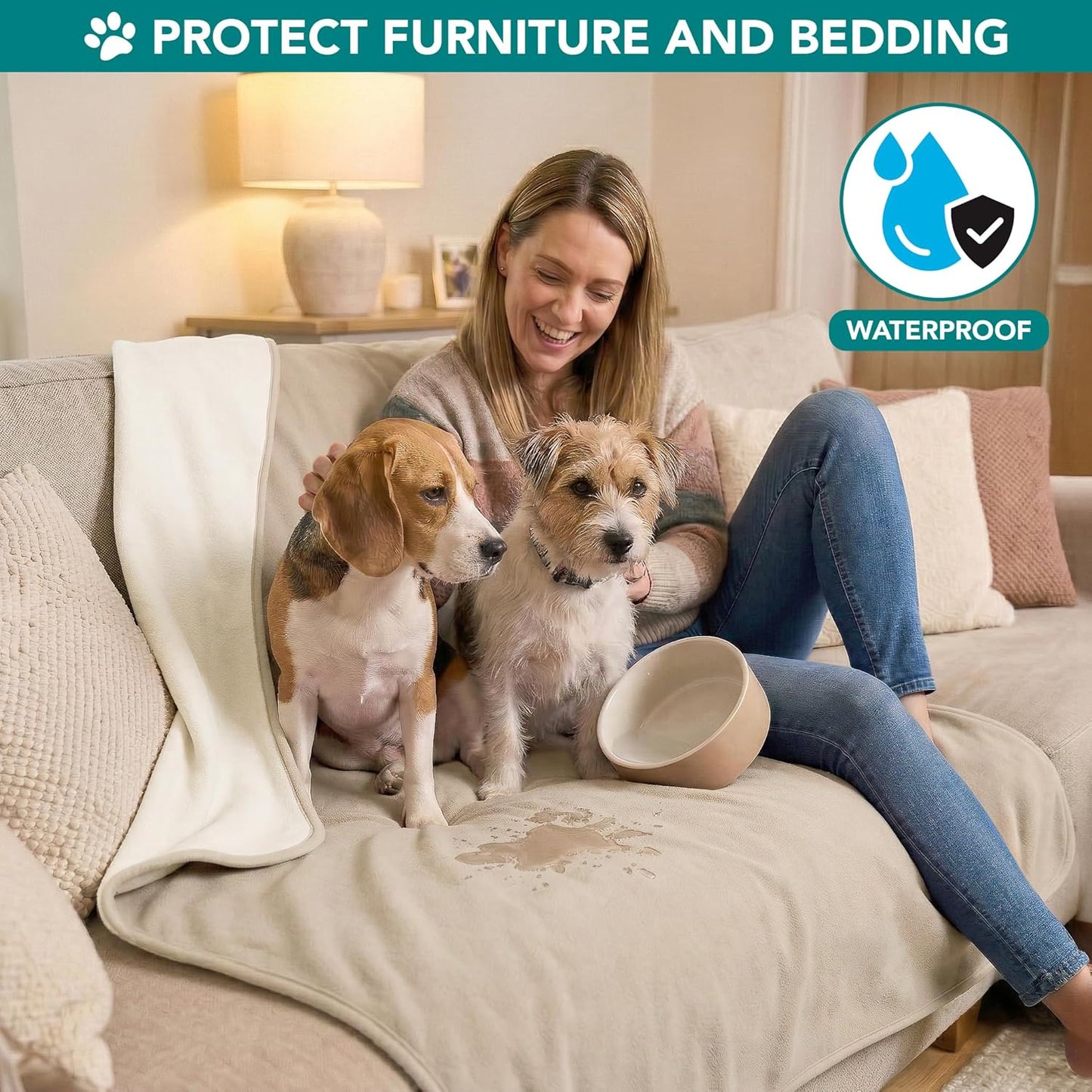 PetAmi Waterproof Dog Blanket for Medium Large Pets Dogs Cats, Pet Couch Cover Protector for Furniture, Reversible Washable Soft Fleece Cat Blanket for Bed Couch Sofa, 40x60 (Taupe/Beige)