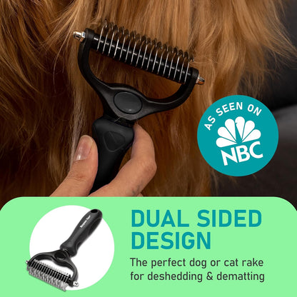 Maxpower Planet Hair Brush - Double Sided Shedding, Dematting Undercoat Rake for Dogs and Cats - Extra Wide Dog Grooming Brush, Reduce Shedding by 95%, Turquoise