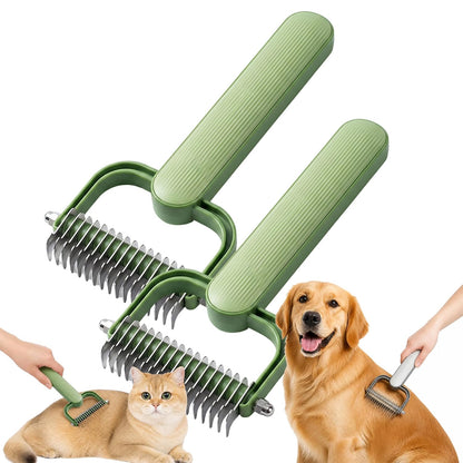 Double Sided Dematting Comb for Dogs and Cats – Undercoat Rake Pet Grooming Tool for Shedding, Tangles & Matted Fur, Stainless Steel Deshedding Brush for Long Haired & Thick Coat Pets (Green & Gray)