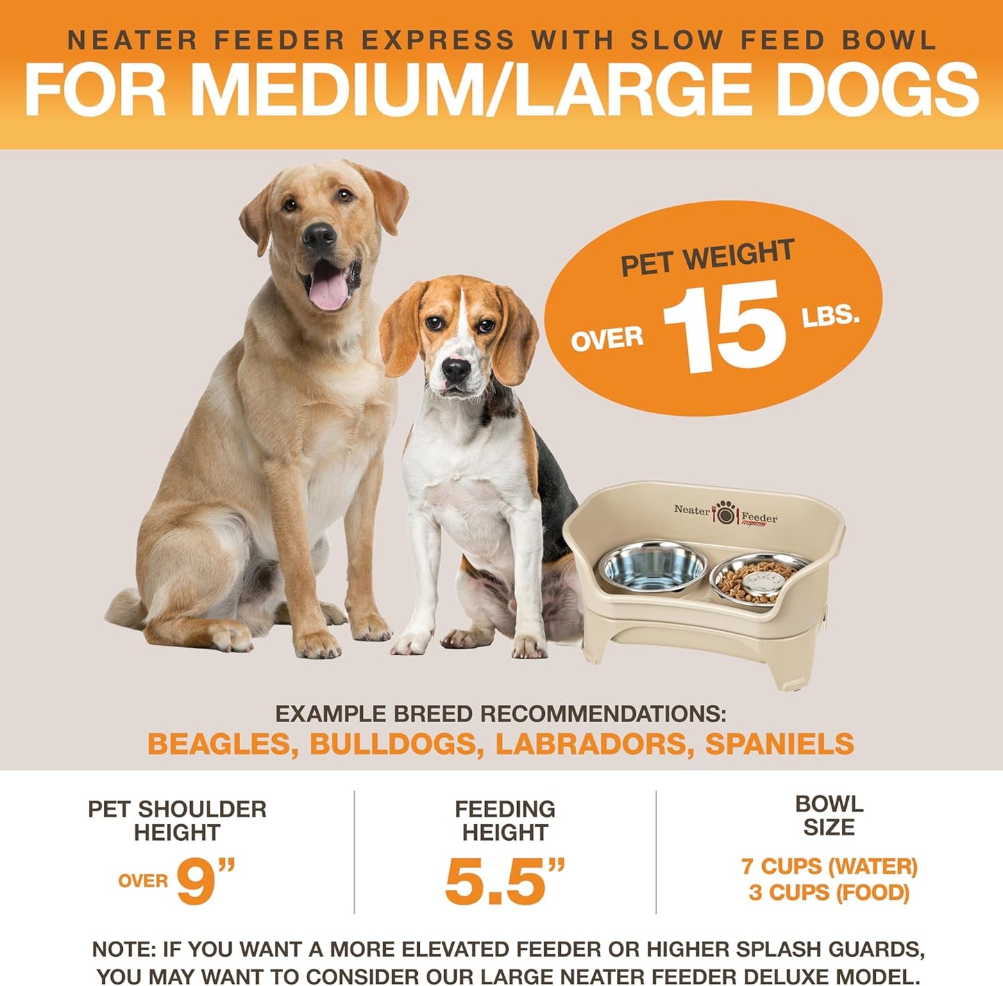 Neater Feeder Express Mess Proof Dog Bowls Elevated for Small Breeds under 15 Lb, Made in USA, No Spill Raised Dog Food Bowl Stand, Stainless Steel Food and Water Bowl Set, Feeding Station, Cappuccino