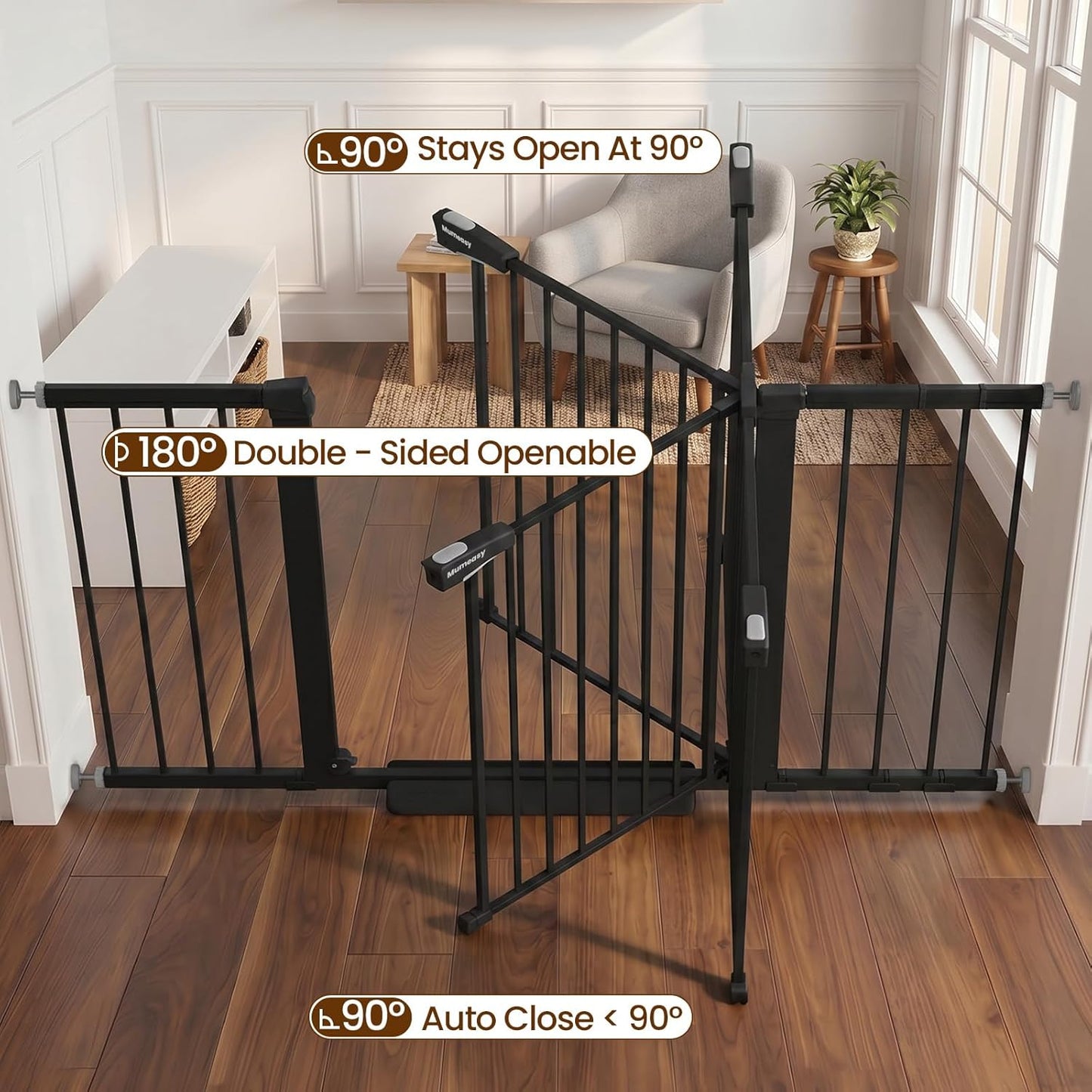 Mumeasy 36" High Extra Tall Dog Gate, 29.6"-40.5" Wide Pressure Mounted Tall Baby Gate for Dog, Auto Close Pet Gate with Door for Stairs,Doorways,House,Black