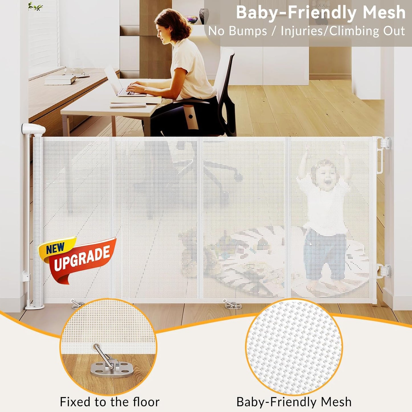 Uamector 138-Inch Extra Wide Retractable Baby Gate & Dog Gate, Reinforced Mesh Safety Gate Adjustable for Large Openings - Stairs, Doorways, Hallways - Indoor/Outdoor Use