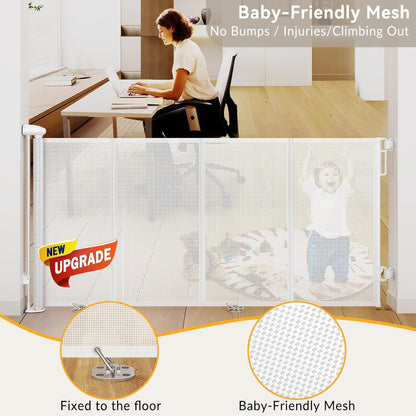 Uamector 138-Inch Extra Wide Retractable Baby Gate & Dog Gate, Reinforced Mesh Safety Gate Adjustable for Large Openings - Stairs, Doorways, Hallways - Indoor/Outdoor Use