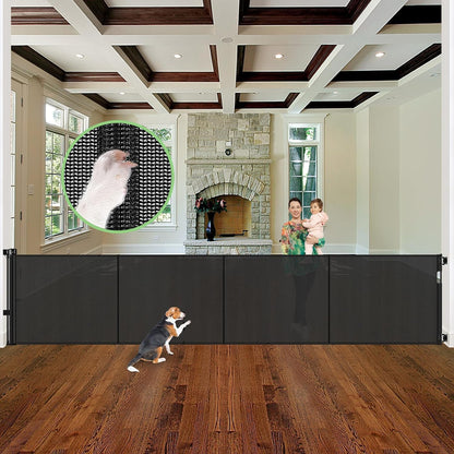 96 Inch Wide Reinforced Retractable Baby Gate with Support Rods, Extra Long Dog Gate Retractable Gate Outdoor Gates for Decks, Prevent Crawling Under Extra Long Baby Gates for Large Openings, Black
