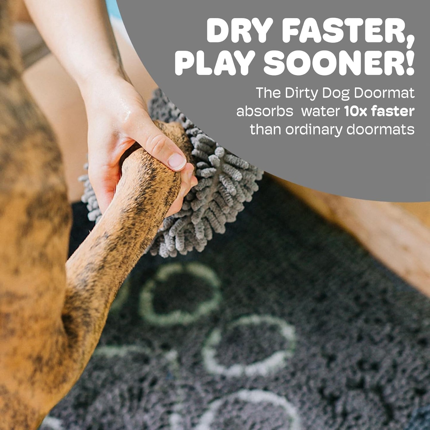 Dog Gone Smart Dirty Dog Doormat - Fast Drying Rug with Super Gripper Backing for Clean Floors - Super Absorbent and Machine Washable Mat for Muddy Paws - Grey