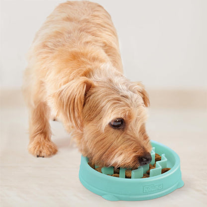 Outward Hound Fun Feeder Slo Bowl – Large 4‑Cup Capacity, Slow Feeding, Medium to Large Dogs, Non‑Slip, Blue, Notch Pattern