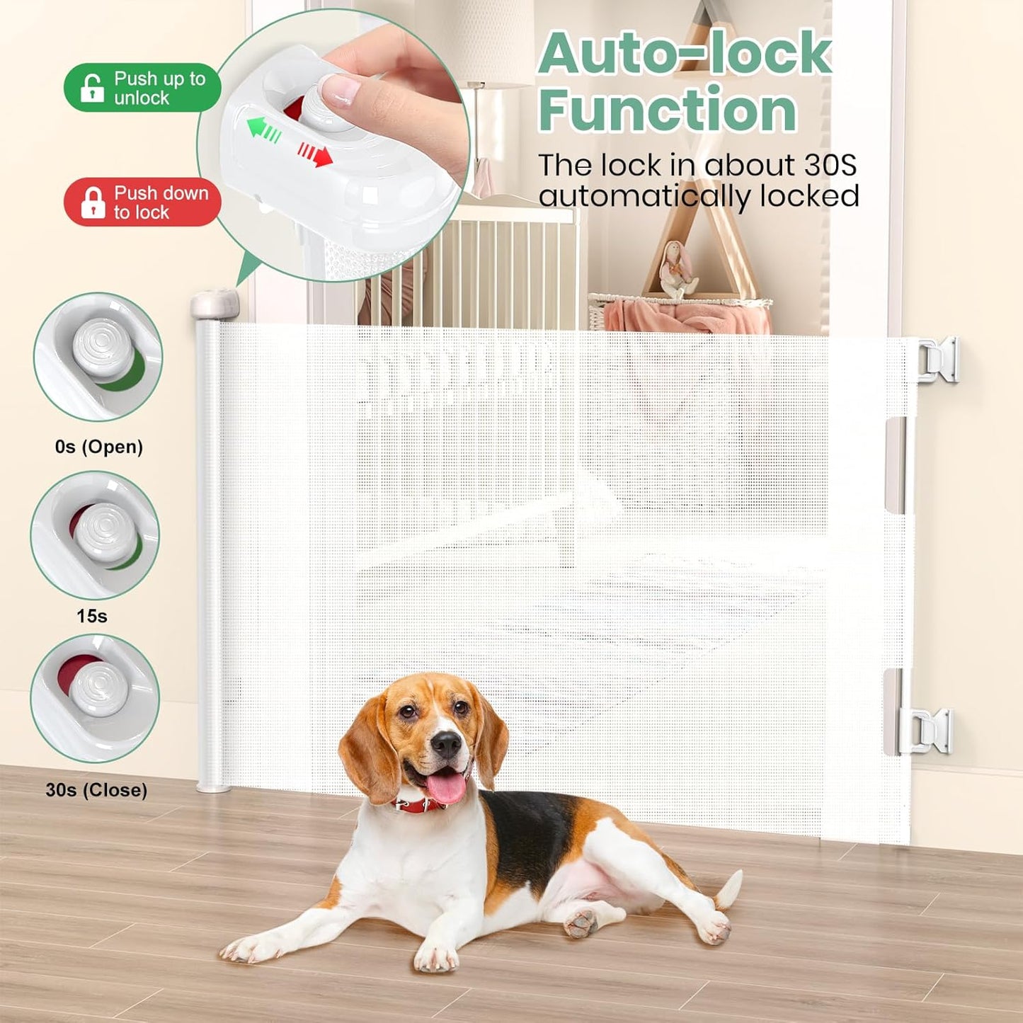 HAMOPY Retractable Baby Gate, 33" Tall, Extends up to 55" Wide, Durable Auto-Lock Baby Gates for Stairs, Mesh Dog Gate and Child Safety Gates for Doorways, Hallways, Indoor, Outdoor(Black)