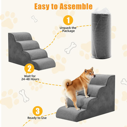 NEWBULIG 3-Step Dog Stairs, 15.7" H Dog Steps for Sofa and Chair, Non-Slip Sturdy Pet Steps for Small Dogs and Cats, Pet Ramp for High Bed Indoor(Grey)