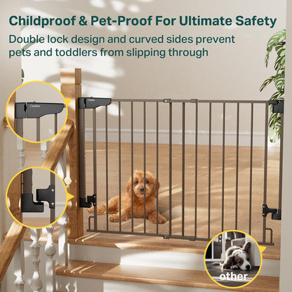 Cumbor 29.2–43" Baby Gate for Stairs, Hardware Mounted (Drill Required), Expandable No Bottom Bar Dog Gate, Auto Close Extra Wide Walk Thru, Pet & Toddler Proof Gate, Top & Bottom of Stairways(Black)