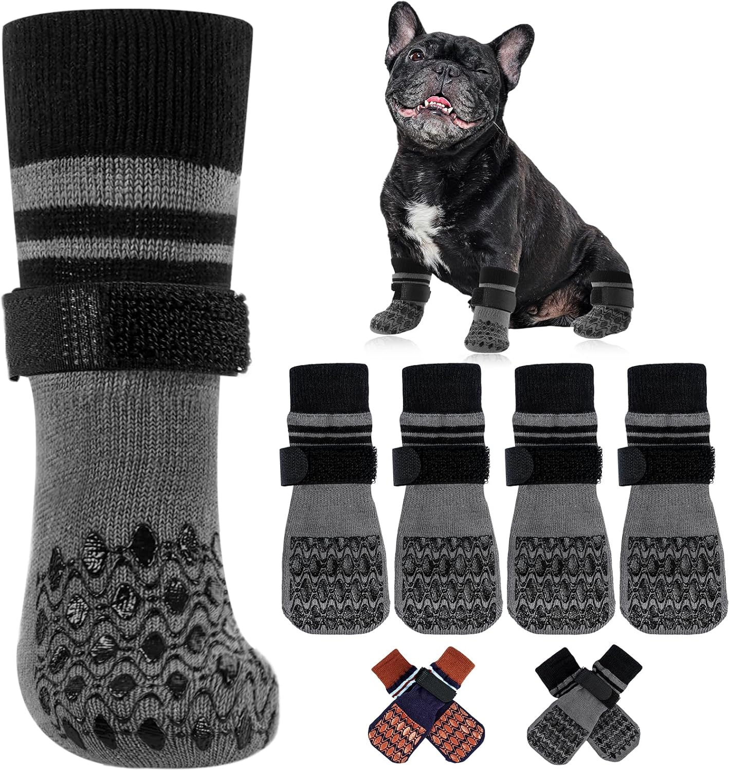 Kuoser Non Slip Dog Socks for Hardwood Floors, 4Pack Anti-Slip Dog Grippy Socks to Prevent Licking Paws, Dogs Booties Paw Protectors with Double-Sided Traction for Small Medium Large Senior Dogs, XS