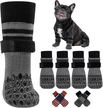 Kuoser Non Slip Dog Socks for Hardwood Floors, 4Pack Anti-Slip Dog Grippy Socks to Prevent Licking Paws, Dogs Booties Paw Protectors with Double-Sided Traction for Small Medium Large Senior Dogs, XS