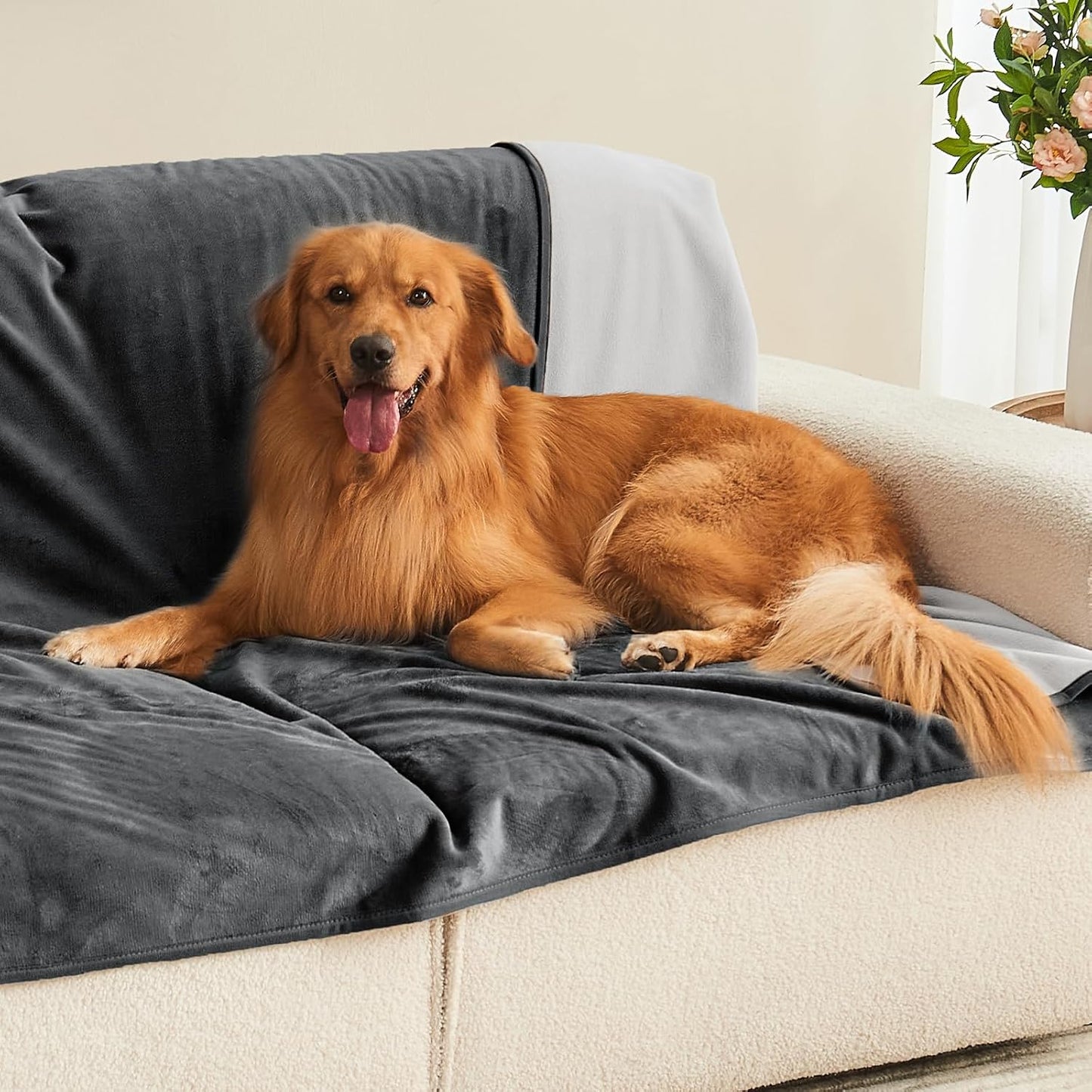 Waterproof Blanket 60"x80" for Adults, Reversible Waterproof Bed Cover for Dogs Cats Pets, Soft Leakproof Blanket for Bed Couch Sofa Furniture Protector, Dusty Pink/Off White