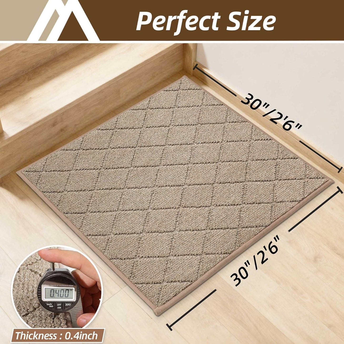 COSY HOMEER Edging Stair Treads Non-Slip Carpet Mat 28inX9in Indoor Stair Runners for Wooden Steps, Edging Stair Rugs for Kids and Dogs, 100% Polyester TPE Backing (7pc, Beige)