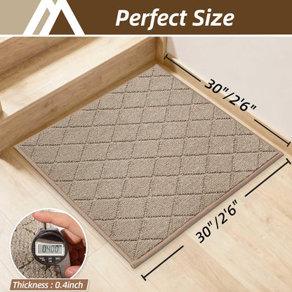 COSY HOMEER Edging Stair Treads Non-Slip Carpet Mat 28inX9in Indoor Stair Runners for Wooden Steps, Edging Stair Rugs for Kids and Dogs, 100% Polyester TPE Backing (7pc, Beige)
