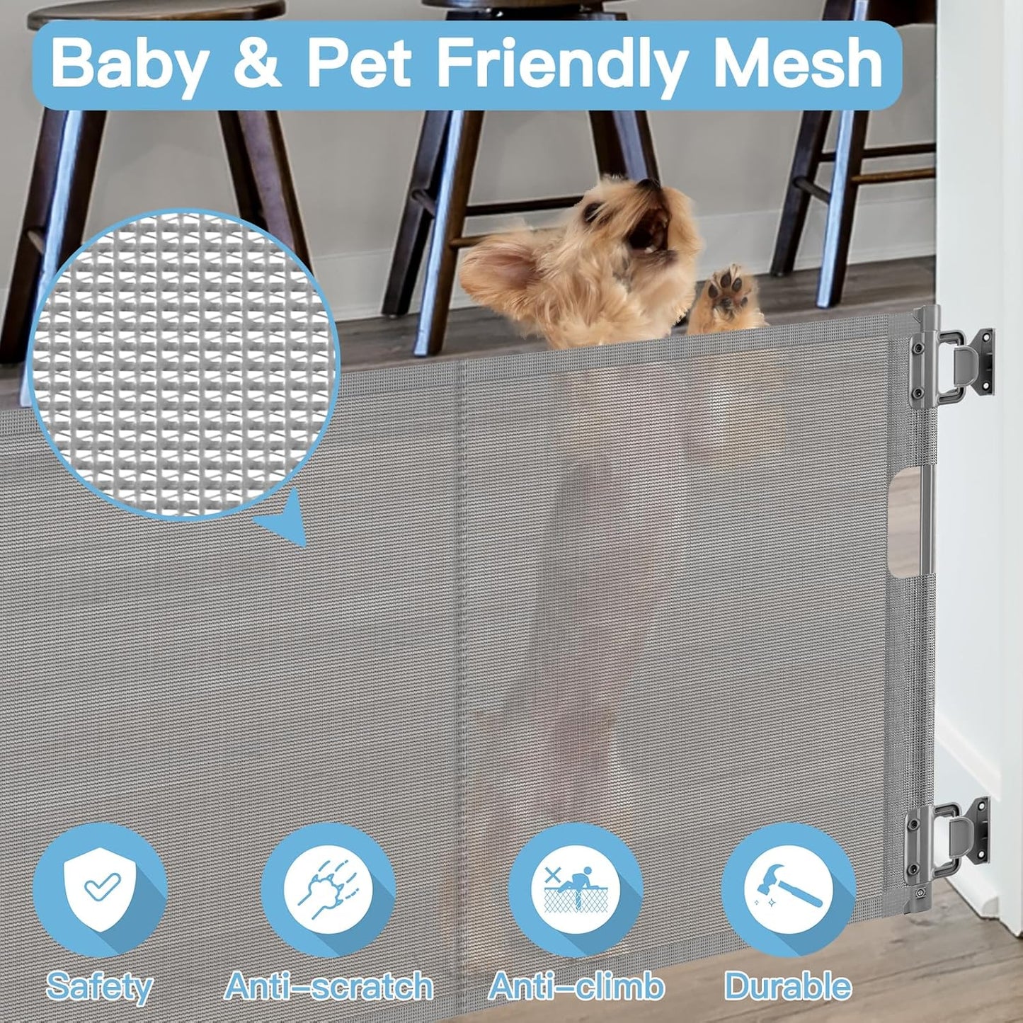 Short Dog Gate 0"-39" Wide Narrow Baby Gate 24” Tall Retractable Short Pet Gate to Step Over Short Baby Gate for Doorway, Low Pet Gate Indoor Doggie Gates Mesh Puppy Gate for Stairs, Black