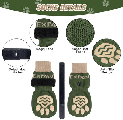 EXPAWLORER 6Pcs Anti-Slip Dog Socks to Prevent Licking Paws,Dog Shoes for Hot Pavement,Dog Booties Traction Control on Hardwood Floor,Boots & Paw Protectors, for Puppy Small Medium Large Senior Dogs