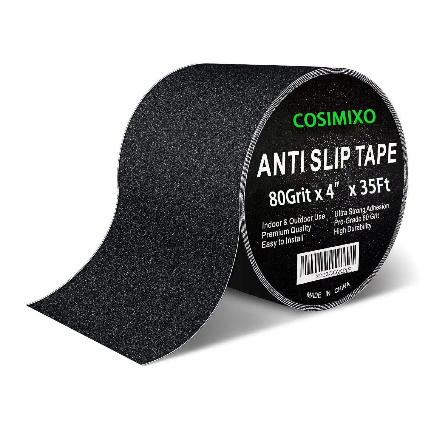 COSIMIXO 8" x 35Ft Heavy Duty Anti Slip Tape,Best 80grit Friction,Grip,Abrasive for Stairs Outdoor/Indoor,Skateboard Grip Tape Safety Non Skid Tread Staircases Anti-Slip Traction Tape Black