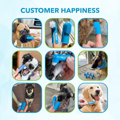 Boshel Dog Finger Toothbrush, Deep Teeth Cleaning Tooth Brushing Kit, Blue for Small and Large Breeds, Silicone & Nylon Soft Bristles, 8 Pack