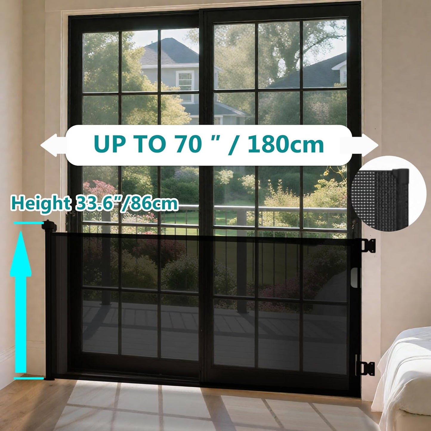 236 Inch Extra Wide Retractable Baby Gate,Mesh Baby Gate or Mesh Dog Gate,34" Tall,Child Safety Gate for Doorways, Stairs, Hallways, Indoor or Outdoor