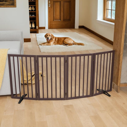 Dog Gate 32" Tall Foldable Dog Gate for Doorways Freestanding Pet Gate for Dogs Indoor (Walnut, 3 Panel)