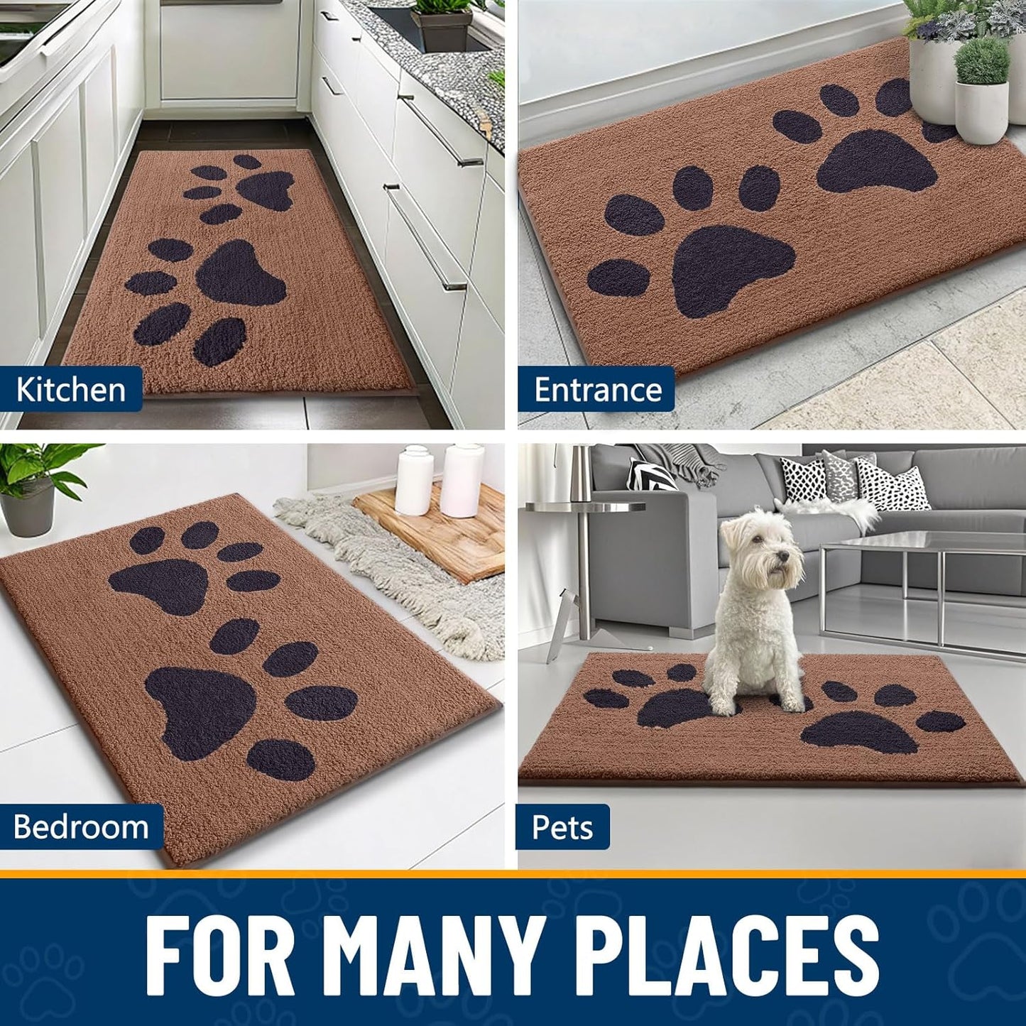 Smiry Dog Door Mat for Muddy Paws, Absorbs Moisture and Dirt, Low-Profile Entryway Mat with Non-Slip Backing, Entry Indoor Outdoor Doormat for Inside Floor (30x20 Inches, Grey, Striped)
