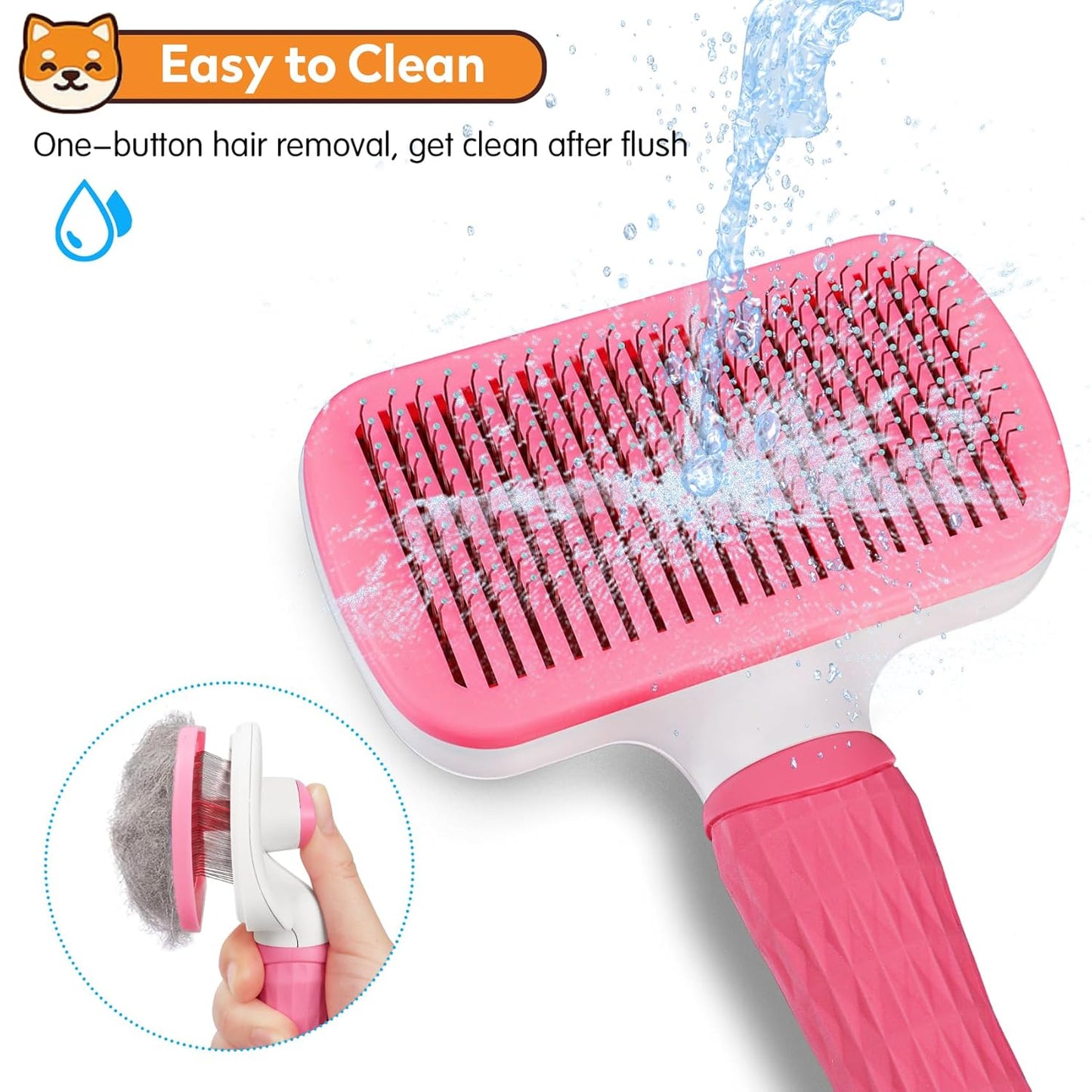 Dog & Cat Brush, Self Cleaning Slicker Brush for Pets, Upgraded Dog Brush for Shedding Massaging and Grooming, Removes Loose Undercoat & Portable Comb for Long Short Haired Dogs(Blue)